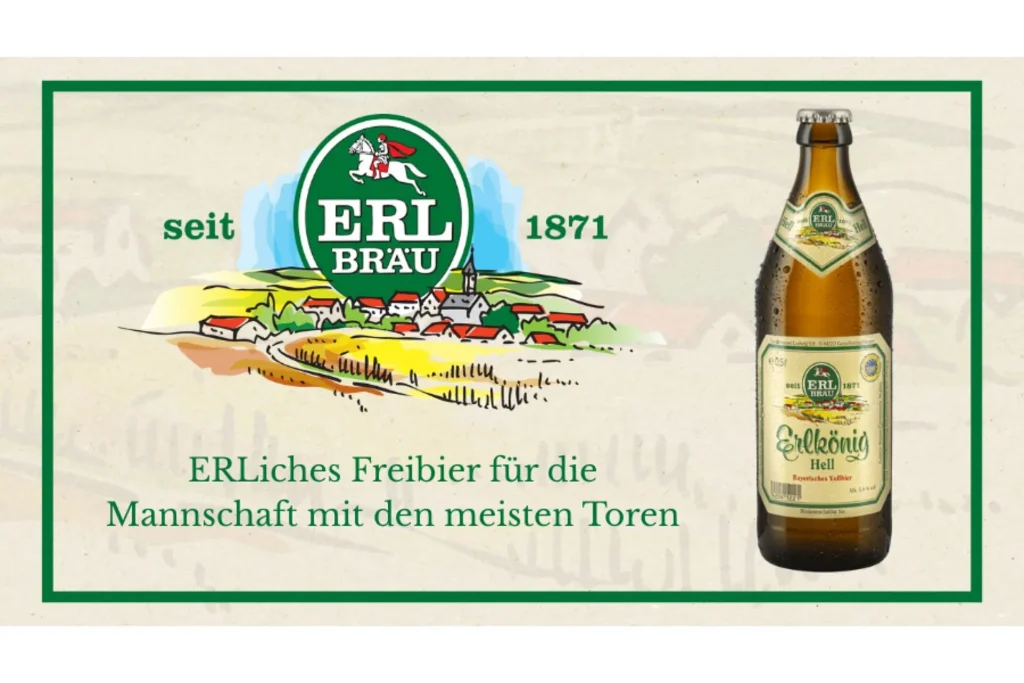 ERLiches Freibier für die Mannschaft mit den meisten Toren: Erl-Bräu Logo und Flasche Erlkönig Hell